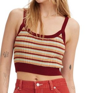 Levis women’s stripped cropped sleeveless knit top orange brown combo